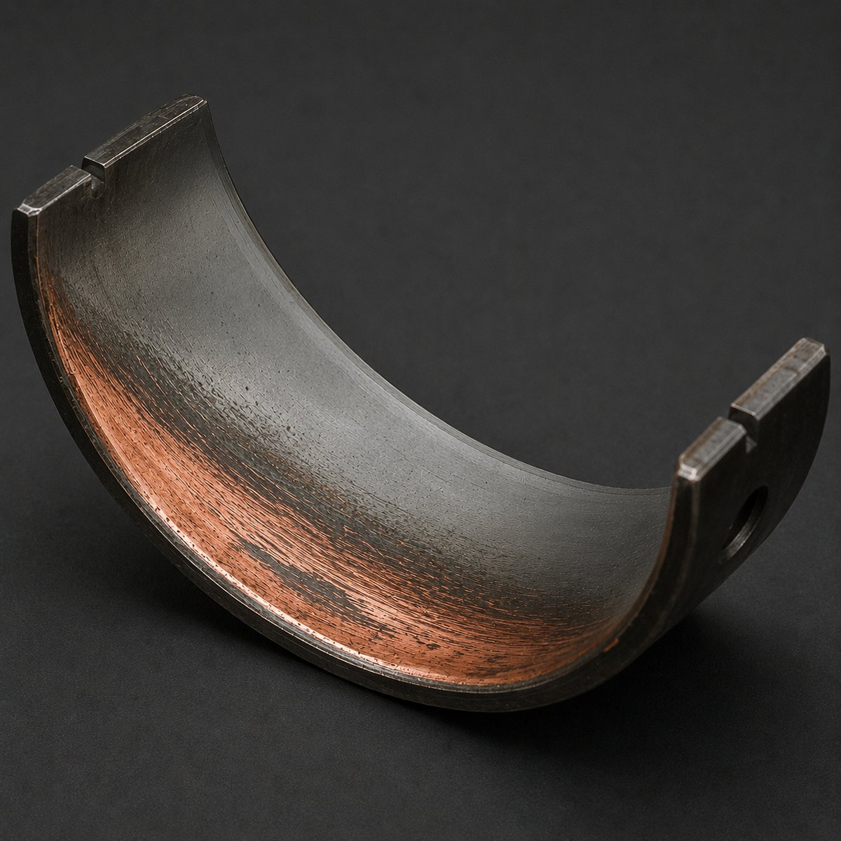 Bearing showing misalignment wear — diagonal wear band across the surface