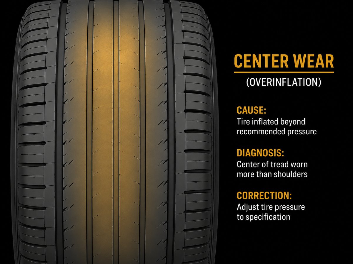 Tire showing center-tread wear