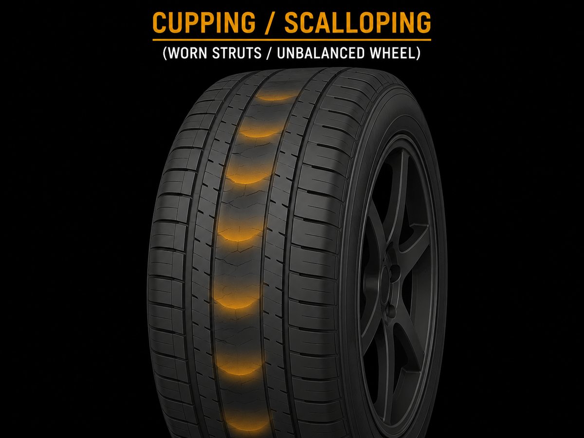 Tire showing cupping pattern
