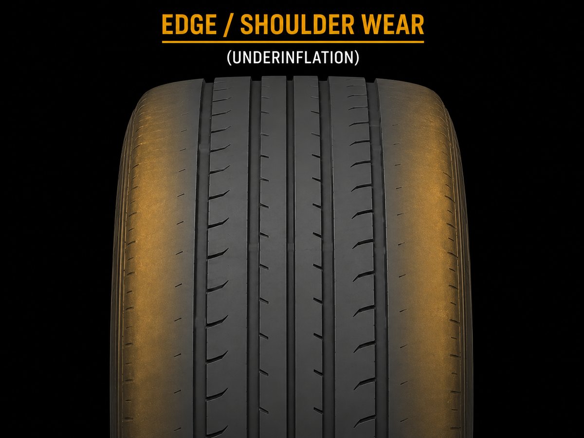 Tire showing both shoulders worn — underinflation pattern