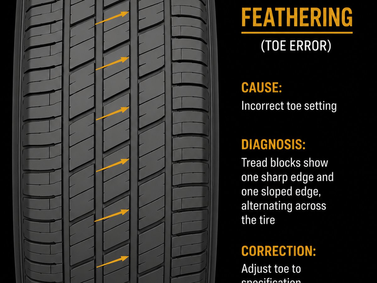 Tire showing feathering pattern