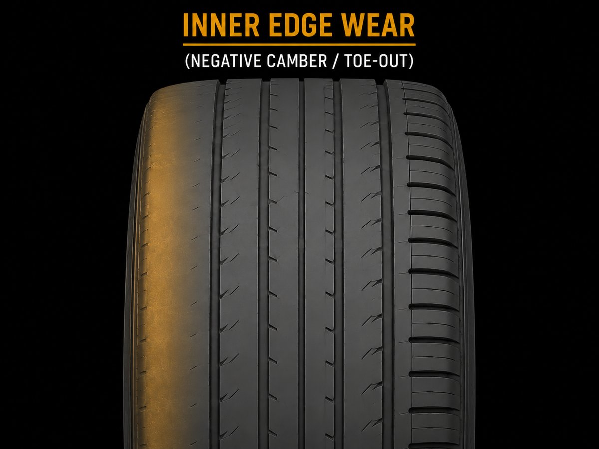 Tire showing inner edge wear