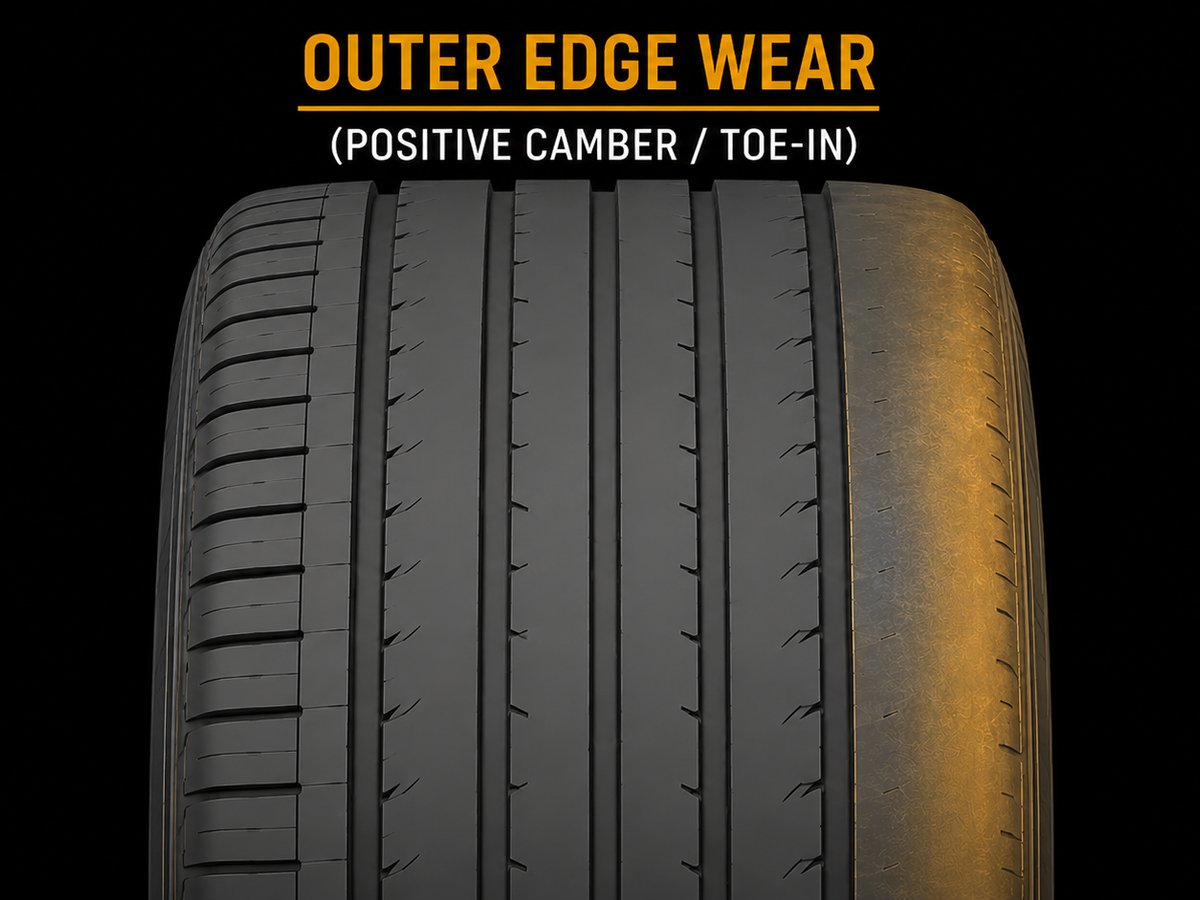 Tire showing outer edge wear
